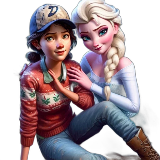 fantasy art, concept art, comic book art, photorealistic, snow, two, female, animated transparent PNG cut-out