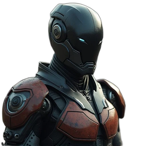 robot, mask, face, jacket, concept art, 3d render, cyberpunk, pixel art transparent PNG cut-out