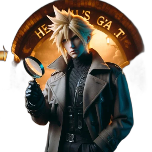 staff, jacket, hat, weapon, concept art, fantasy art, 3d render, cyberpunk transparent PNG cut-out