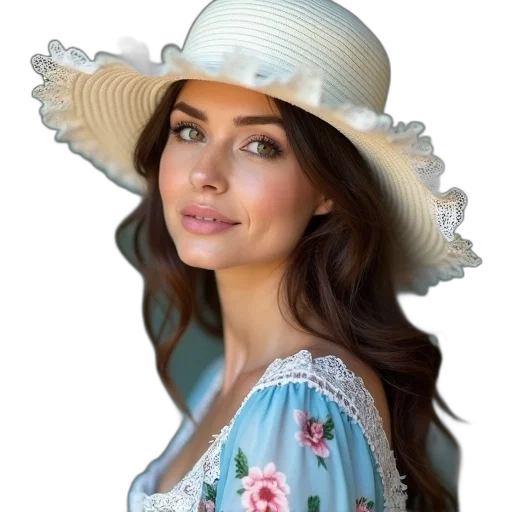hat, dress, face, crown, photorealistic, oil painting, fantasy art, cartoon transparent PNG cut-out