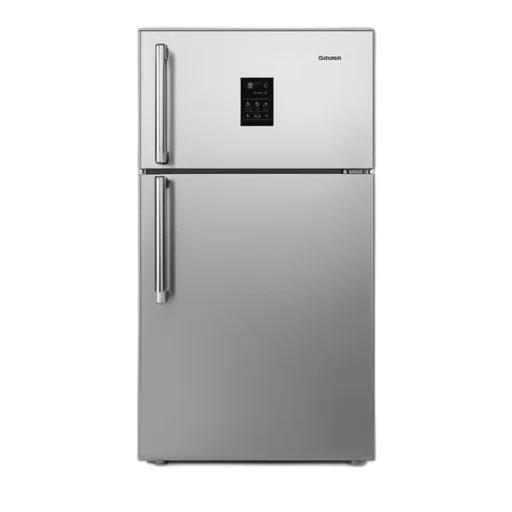 food, robot, sleek, modern, stainless, steel, refrigerator, flat transparent PNG cut-out