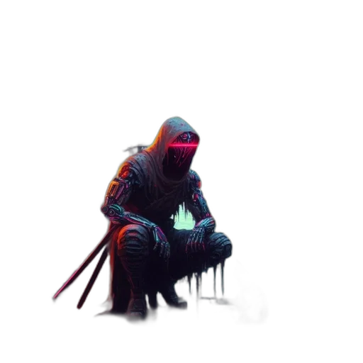 creature, staff, sword, weapon, concept art, cyberpunk, pixel art, 3d render transparent PNG cut-out
