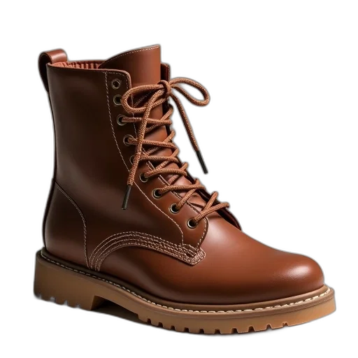 shoes, 3d render, photorealistic, brown, boot, solelaces, laces, light transparent PNG cut-out