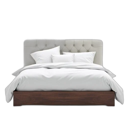 furniture, 3d render, earth tones, modern, bed, tufted, headboard, low transparent PNG cut-out