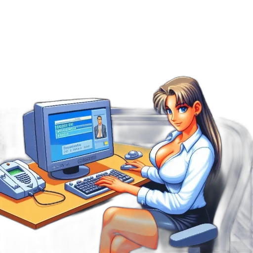 staff, robot, pixel art, concept art, 3d render, vaporwave, woman, works transparent PNG cut-out