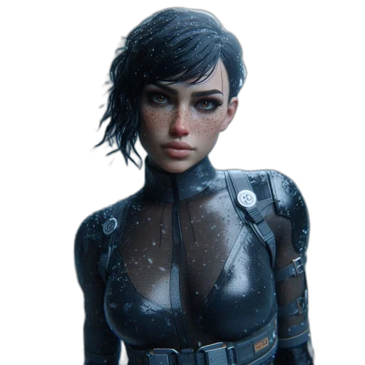 jacket, robot, dress, face, concept art, cyberpunk, fantasy art, photorealistic transparent PNG cut-out