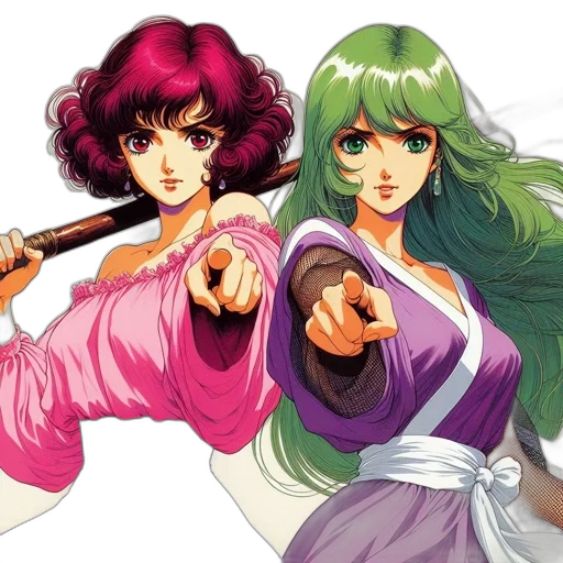 vaporwave, concept art, anime, fantasy art, green, pastel, two, female transparent PNG cut-out