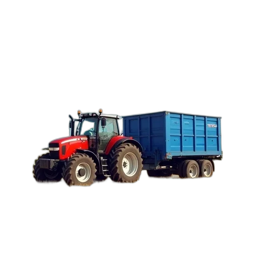 animal, robot, photorealistic, 3d render, red, tractor, blue, trailer transparent PNG cut-out