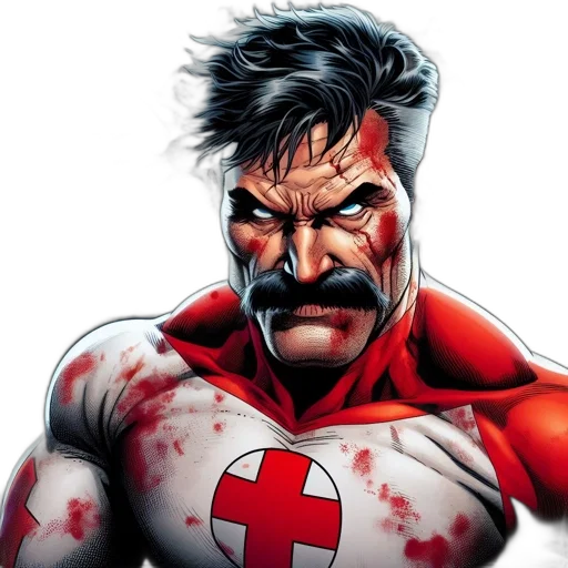 comic book art, concept art, cartoon, muscular, man, red, white, costume transparent PNG cut-out