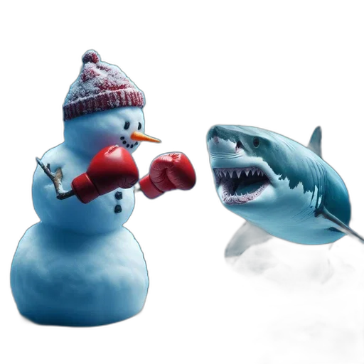 3d render, concept art, snow, underwater, snowman, winter, gear, faces transparent PNG cut-out