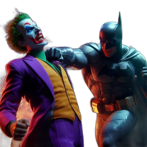 comic book art, concept art, dramatic, showdown, batman, confronts, joker, amidst transparent PNG cut-out