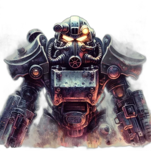 robot, weapon, face, concept art, watercolor, fantasy art, comic book art, imposing transparent PNG cut-out