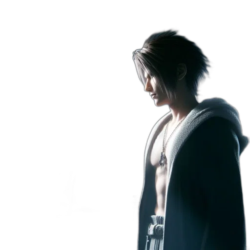sword, jacket, weapon, concept art, 3d render, inside, dimly, lit transparent PNG cut-out