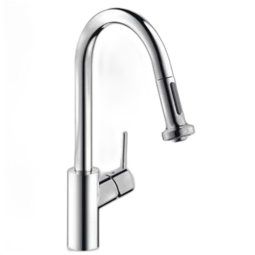 sleek, modern, kitchen, faucet, pull-out, spray, head, single transparent PNG cut-out
