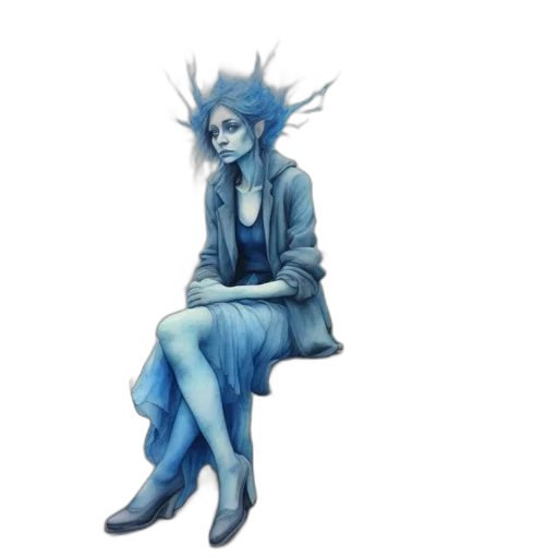 staff, dress, creature, concept art, fantasy art, pixel art, watercolor, blue transparent PNG cut-out