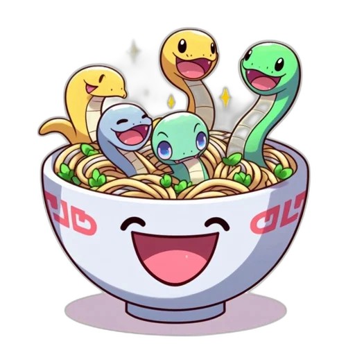 food, staff, pixel art, concept art, pastel, bowl, noodles, features transparent PNG cut-out