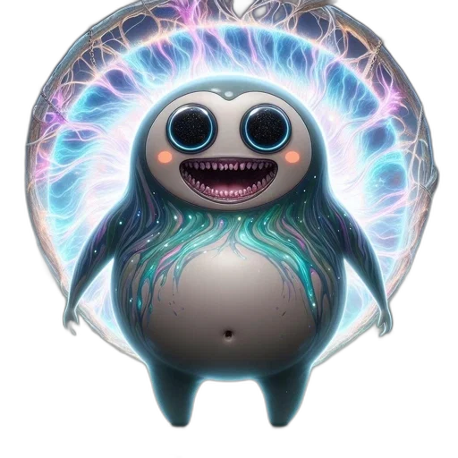 creature, staff, robot, hair, concept art, fantasy art, 3d render, luminescent transparent PNG cut-out