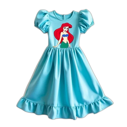 dress, blue, mermaid, design, front, featuring, ariel, little transparent PNG cut-out