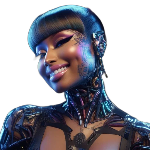 robot, face, cyberpunk, concept art, 3d render, comic book art, neon lights, futuristic transparent PNG cut-out