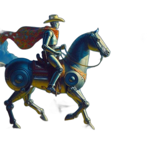 concept art, 3d render, fantasy art, photorealistic, humanoid, robot, rides, mechanical transparent PNG cut-out
