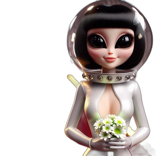 robot, dress, jewelry, 3d render, concept art, cartoon, outer space, animated transparent PNG cut-out
