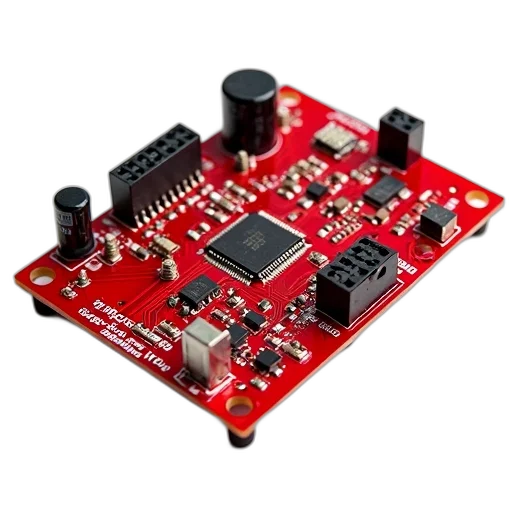 close-up, image, red, electronic, circuit, board, various, components transparent PNG cut-out