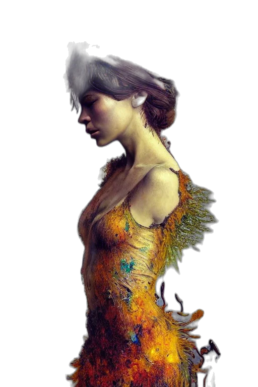 dress, dragon, face, staff transparent PNG cut-out