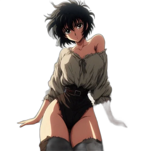 dress, jacket, weapon, staff, anime, concept art, fantasy art, pixel art transparent PNG cut-out