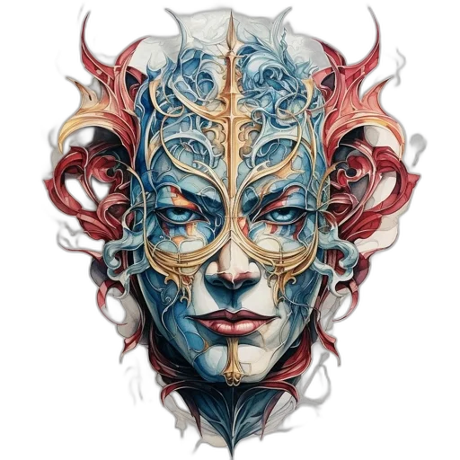 mask, face, dragon, crown, fantasy art, concept art, watercolor, comic book art transparent PNG cut-out