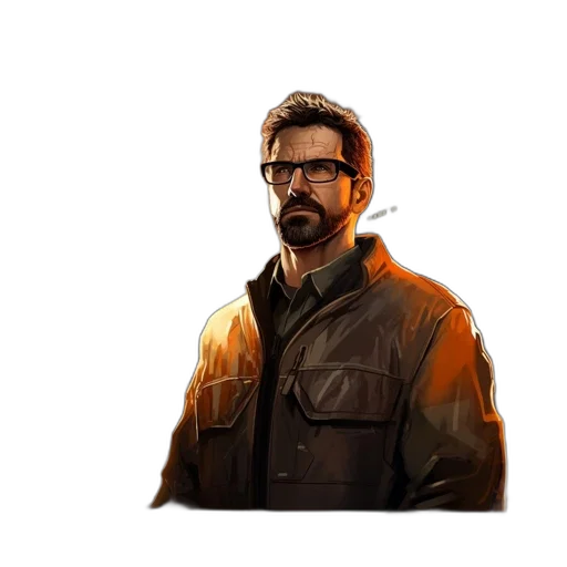 jacket, face, comic book art, concept art, pixel art, photorealistic, earth tones, golden transparent PNG cut-out
