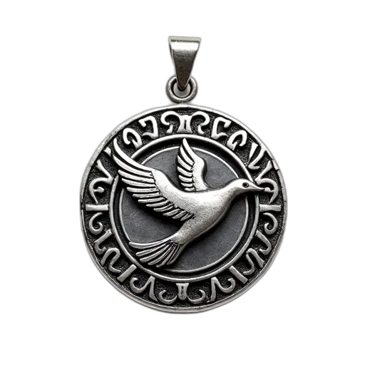 jewelry, silver, pendant, detailed, design, bird, flight, surrounded transparent PNG cut-out