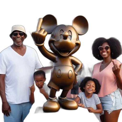 disney, theme, park, cheerful, family, four, poses, near transparent PNG cut-out