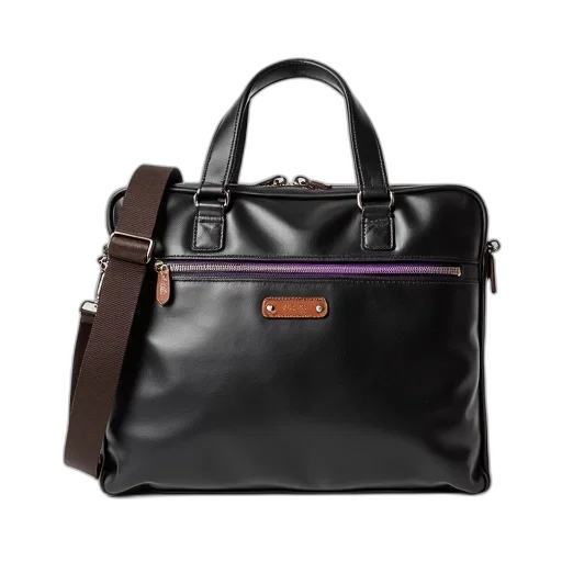 dark, black, leather, bag, brown, strap, silver, zipper transparent PNG cut-out