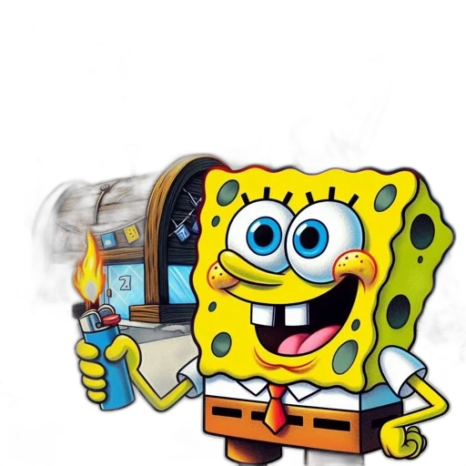 robot, animal, weapon, staff, 3d render, concept art, photorealistic, spongebob transparent PNG cut-out