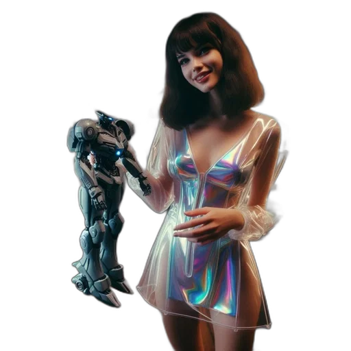 robot, dress, creature, vaporwave, concept art, 3d render, cyberpunk, outer space transparent PNG cut-out