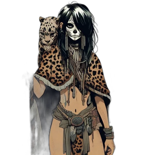 jewelry, mask, dress, animal, comic book art, concept art, fantasy art, watercolor transparent PNG cut-out