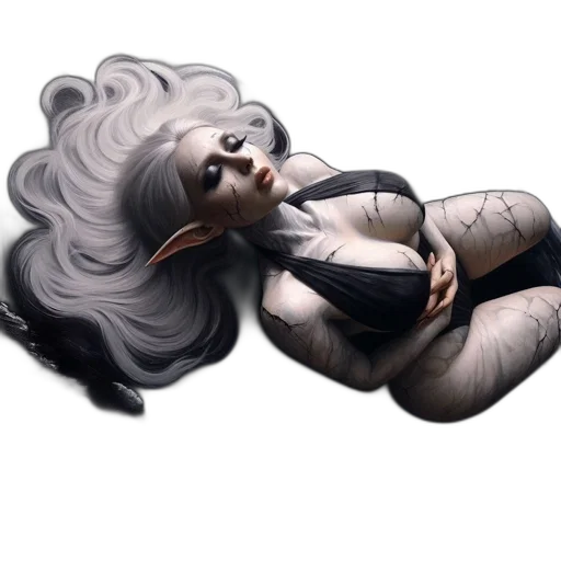 hair, concept art, fantasy art, 3d render, photorealistic, dark, monochrome, elfin transparent PNG cut-out