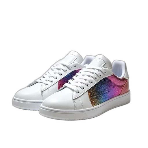 shoes, vaporwave, colorful, pair, white, sneakers, laces, sole transparent PNG cut-out
