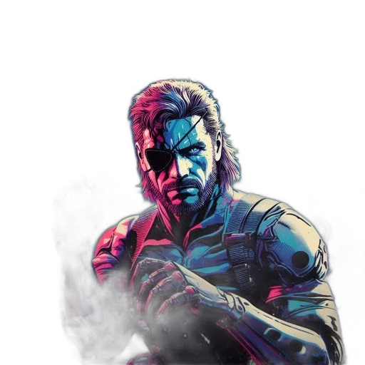 weapon, face, comic book art, concept art, cyberpunk, pixel art, blue, red transparent PNG cut-out