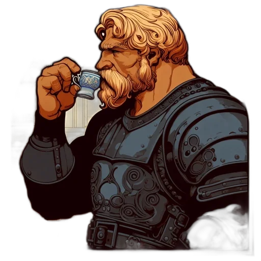 concept art, comic book art, pixel art, fantasy art, blue, armored, man, beard transparent PNG cut-out
