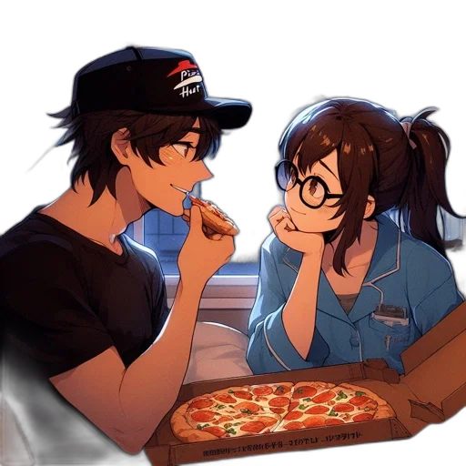 food, anime, pixel art, cartoon, concept art, fire, neon lights, city street transparent PNG cut-out