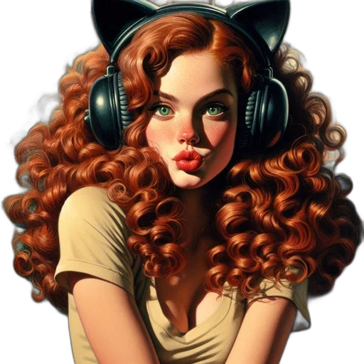 fantasy art, photorealistic, cartoon, comic book art, young, woman, red, curly transparent PNG cut-out