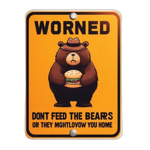 food, comical, roadside, sign, warns, against, feeding, bears transparent PNG cut-out