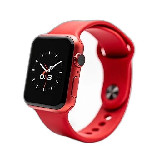 jewelry, 3d render, red, smartwatch, black, bezel, screen, displaying transparent PNG cut-out