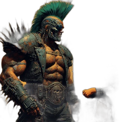 mask, concept art, fantasy art, comic book art, 3d render, muscular, man, mohawk transparent PNG cut-out