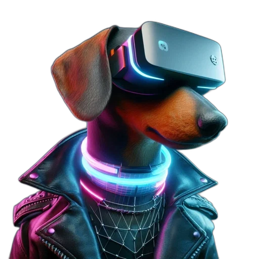 robot, jacket, animal, cyberpunk, 3d render, concept art, vaporwave, digital transparent PNG cut-out