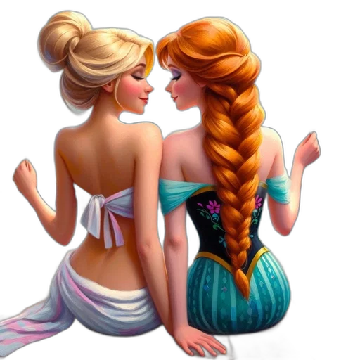 fantasy art, concept art, pixel art, cartoon, underwater, two, female, characters transparent PNG cut-out