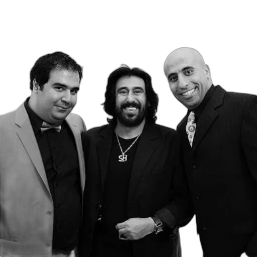 staff, hair, three, men, suits, pose, black-and-white, photo transparent PNG cut-out