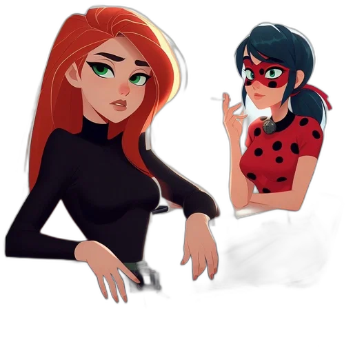 concept art, cartoon, comic book art, pixel art, red, two, female, characters transparent PNG cut-out
