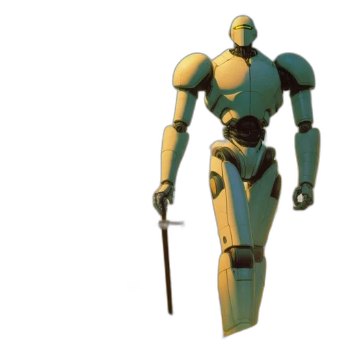 robot, weapon, 3d render, concept art, cyberpunk, green, golden, earth tones transparent PNG cut-out